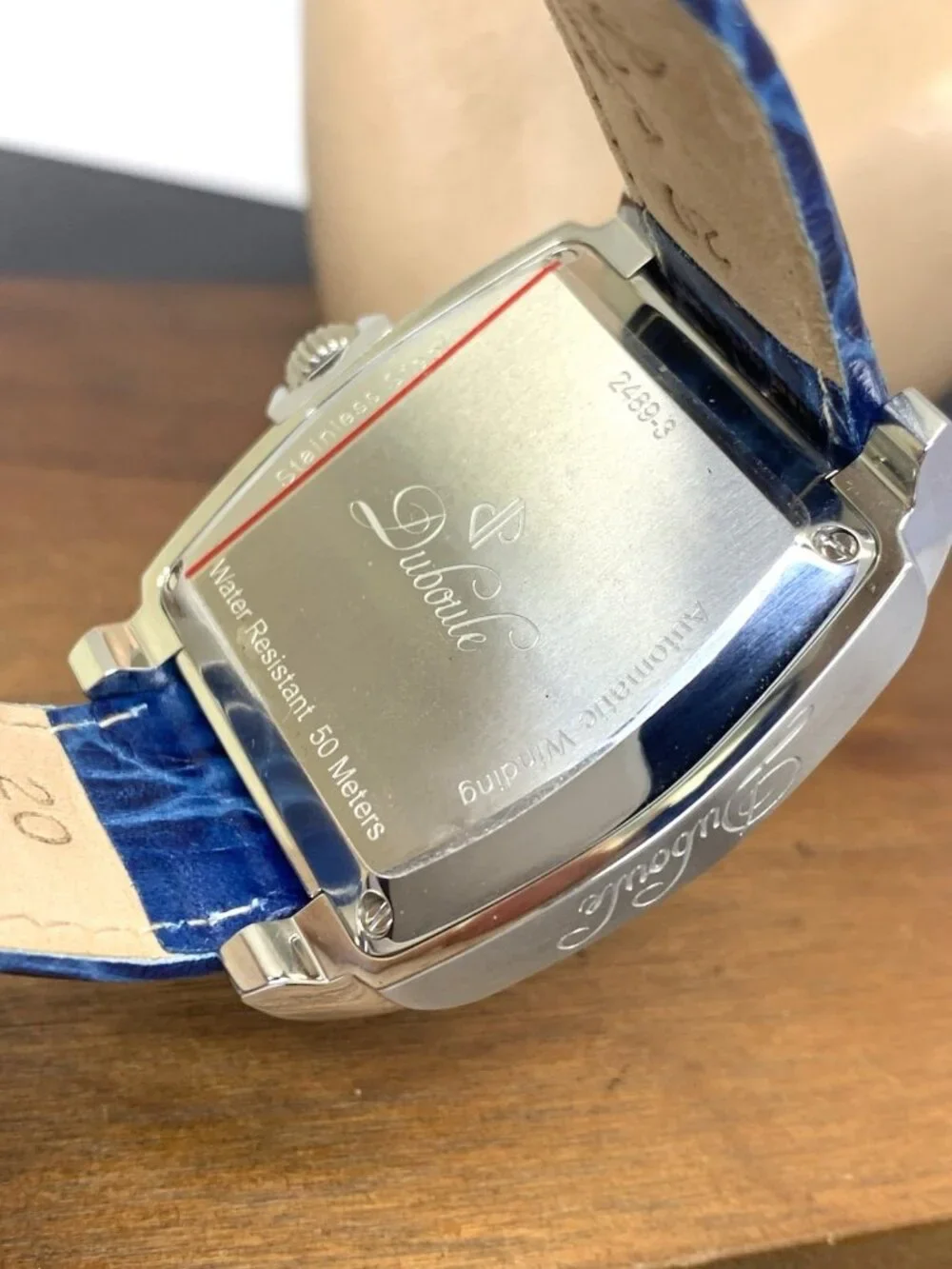 Duboule Men's Watch 2489-3 Automatic Blue Dial Power Reserve Leather Strap 40mm